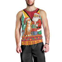 Guyana Christmas Santa Leopard Men Tank Top with Green Red Yellow Gift and Map - Wonder Print Shop