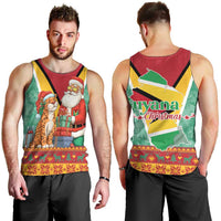 Guyana Christmas Santa Leopard Men Tank Top with Green Red Yellow Gift and Map - Wonder Print Shop