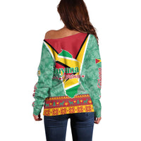 Guyana Christmas Santa Leopard Off Shoulder Sweater with Green Red Yellow Gift and Map - Wonder Print Shop