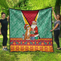 Guyana Christmas Santa Leopard Quilt with Green Red Yellow Gift and Map - Wonder Print Shop