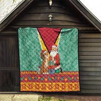 Guyana Christmas Santa Leopard Quilt with Green Red Yellow Gift and Map - Wonder Print Shop