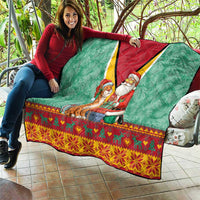 Guyana Christmas Santa Leopard Quilt with Green Red Yellow Gift and Map - Wonder Print Shop