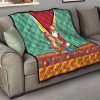 Guyana Christmas Santa Leopard Quilt with Green Red Yellow Gift and Map - Wonder Print Shop