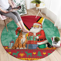 Guyana Christmas Santa Leopard Round Carpet with Green Red Yellow Gift and Map - Wonder Print Shop