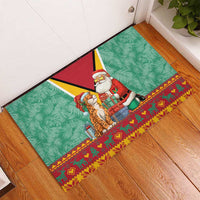 Guyana Christmas Santa Leopard Rubber Doormat with Green Red Yellow Gift and Map - Wonder Print Shop