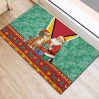 Guyana Christmas Santa Leopard Rubber Doormat with Green Red Yellow Gift and Map - Wonder Print Shop