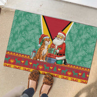 Guyana Christmas Santa Leopard Rubber Doormat with Green Red Yellow Gift and Map - Wonder Print Shop
