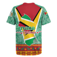 Guyana Christmas Santa Leopard Rugby Jersey with Green Red Yellow Gift and Map - Wonder Print Shop