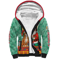 Guyana Christmas Santa Leopard Sherpa Hoodie with Green Red Yellow Gift and Map - Wonder Print Shop