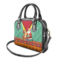 Guyana Christmas Santa Leopard Shoulder Handbag with Green Red Yellow Gift and Map - Wonder Print Shop
