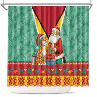 Guyana Christmas Santa Leopard Shower Curtain with Green Red Yellow Gift and Map - Wonder Print Shop