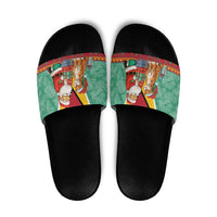 Guyana Christmas Santa Leopard Slide Sandals with Green Red Yellow Gift and Map - Wonder Print Shop
