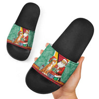 Guyana Christmas Santa Leopard Slide Sandals with Green Red Yellow Gift and Map - Wonder Print Shop