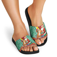 Guyana Christmas Santa Leopard Slide Sandals with Green Red Yellow Gift and Map - Wonder Print Shop