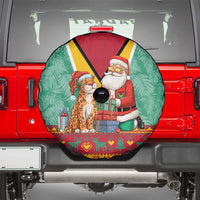 Guyana Christmas Santa Leopard Spare Tire Cover with Green Red Yellow Gift and Map - Wonder Print Shop