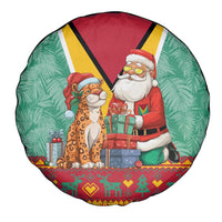 Guyana Christmas Santa Leopard Spare Tire Cover with Green Red Yellow Gift and Map - Wonder Print Shop