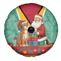 Guyana Christmas Santa Leopard Spare Tire Cover with Green Red Yellow Gift and Map - Wonder Print Shop