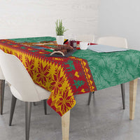 Guyana Christmas Santa Leopard Tablecloth with Green Red Yellow Gift and Map - Wonder Print Shop