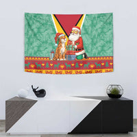 Guyana Christmas Santa Leopard Tapestry with Green Red Yellow Gift and Map - Wonder Print Shop