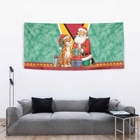 Guyana Christmas Santa Leopard Tapestry with Green Red Yellow Gift and Map - Wonder Print Shop