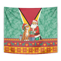 Guyana Christmas Santa Leopard Tapestry with Green Red Yellow Gift and Map - Wonder Print Shop