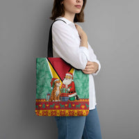 Guyana Christmas Santa Leopard Tote Bag with Green Red Yellow Gift and Map - Wonder Print Shop