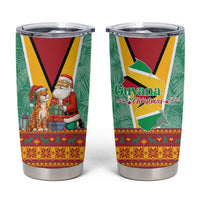 Guyana Christmas Santa Leopard Tumbler Cup with Green Red Yellow Gift and Map - Wonder Print Shop
