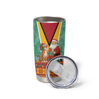 Guyana Christmas Santa Leopard Tumbler Cup with Green Red Yellow Gift and Map - Wonder Print Shop