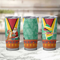 Guyana Christmas Santa Leopard Tumbler Cup with Green Red Yellow Gift and Map - Wonder Print Shop