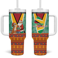 Guyana Christmas Santa Leopard Tumbler With Handle with Green Red Yellow Gift and Map - Wonder Print Shop
