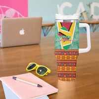 Guyana Christmas Santa Leopard Tumbler With Handle with Green Red Yellow Gift and Map - Wonder Print Shop