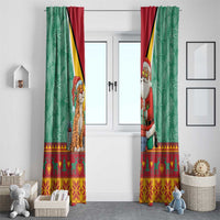 Guyana Christmas Santa Leopard Window Curtain with Green Red Yellow Gift and Map - Wonder Print Shop