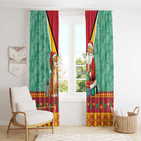 Guyana Christmas Santa Leopard Window Curtain with Green Red Yellow Gift and Map - Wonder Print Shop