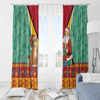Guyana Christmas Santa Leopard Window Curtain with Green Red Yellow Gift and Map - Wonder Print Shop