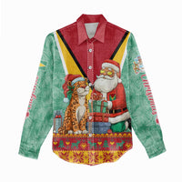 Guyana Christmas Santa Leopard Women Casual Shirt with Green Red Yellow Gift and Map - Wonder Print Shop