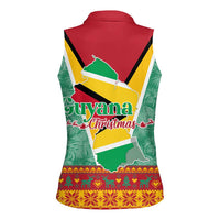 Guyana Christmas Santa Leopard Women Sleeveless Polo Shirt with Green Red Yellow Gift and Map - Wonder Print Shop