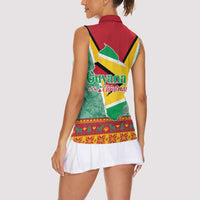 Guyana Christmas Santa Leopard Women Sleeveless Polo Shirt with Green Red Yellow Gift and Map - Wonder Print Shop