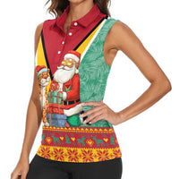 Guyana Christmas Santa Leopard Women Sleeveless Polo Shirt with Green Red Yellow Gift and Map - Wonder Print Shop