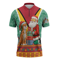 Guyana Christmas Santa Leopard Zipper Polo Shirt with Green Red Yellow Gift and Map - Wonder Print Shop