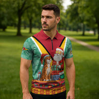 Guyana Christmas Santa Leopard Zipper Polo Shirt with Green Red Yellow Gift and Map - Wonder Print Shop