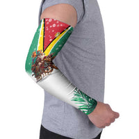 Guyana Flag Arm Sleeves Christmas Santa Jaguar and National Motto Green Yellow - Wonder Print Shop