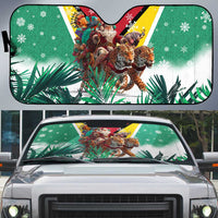 Guyana Flag Auto Sun Shade Christmas Santa Jaguar and National Motto Green Yellow - Wonder Print Shop
