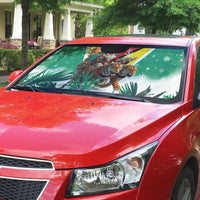 Guyana Flag Auto Sun Shade Christmas Santa Jaguar and National Motto Green Yellow - Wonder Print Shop