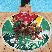 Guyana Flag Beach Blanket Christmas Santa Jaguar and National Motto Green Yellow - Wonder Print Shop