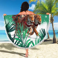 Guyana Flag Beach Blanket Christmas Santa Jaguar and National Motto Green Yellow - Wonder Print Shop