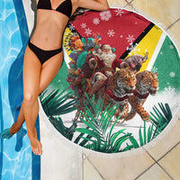 Guyana Flag Beach Blanket Christmas Santa Jaguar and National Motto Green Yellow - Wonder Print Shop