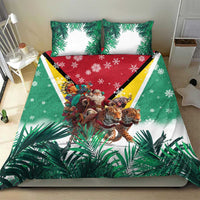 Guyana Flag Bedding Set Christmas Santa Jaguar and National Motto Green Yellow - Wonder Print Shop
