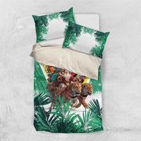 Guyana Flag Bedding Set Christmas Santa Jaguar and National Motto Green Yellow - Wonder Print Shop