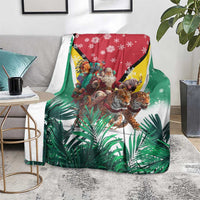 Guyana Flag Blanket Christmas Santa Jaguar and National Motto Green Yellow - Wonder Print Shop