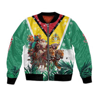 Guyana Flag Bomber Jacket Christmas Santa Jaguar and National Motto Green Yellow - Wonder Print Shop